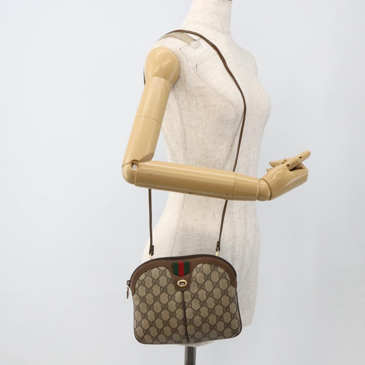 GUCCI GG Supreme Web Sherry Line Bag PVC Beige Gold 904 02 047 Auth gh1981