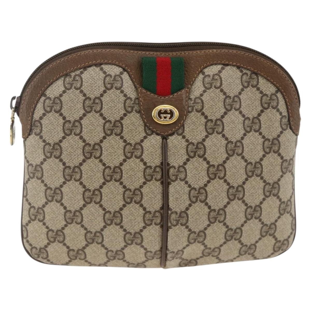 GUCCI GG Supreme Web Sherry Line Bag PVC Beige Gold 904 02 047 Auth gh1981