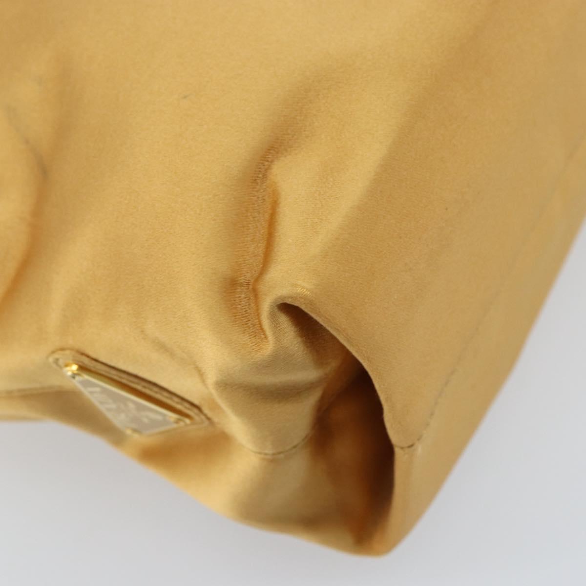 PRADA Chain Hand Bag Satin Gold Auth gh1982