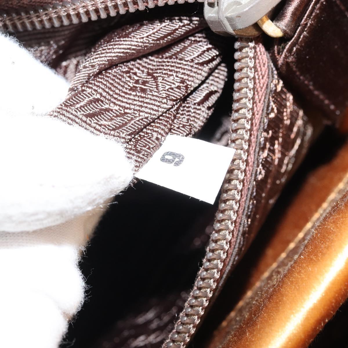 PRADA Chain Hand Bag Satin Gold Auth gh1982