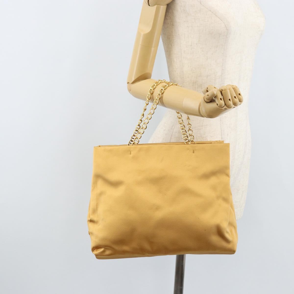 PRADA Chain Hand Bag Satin Gold Auth gh1982