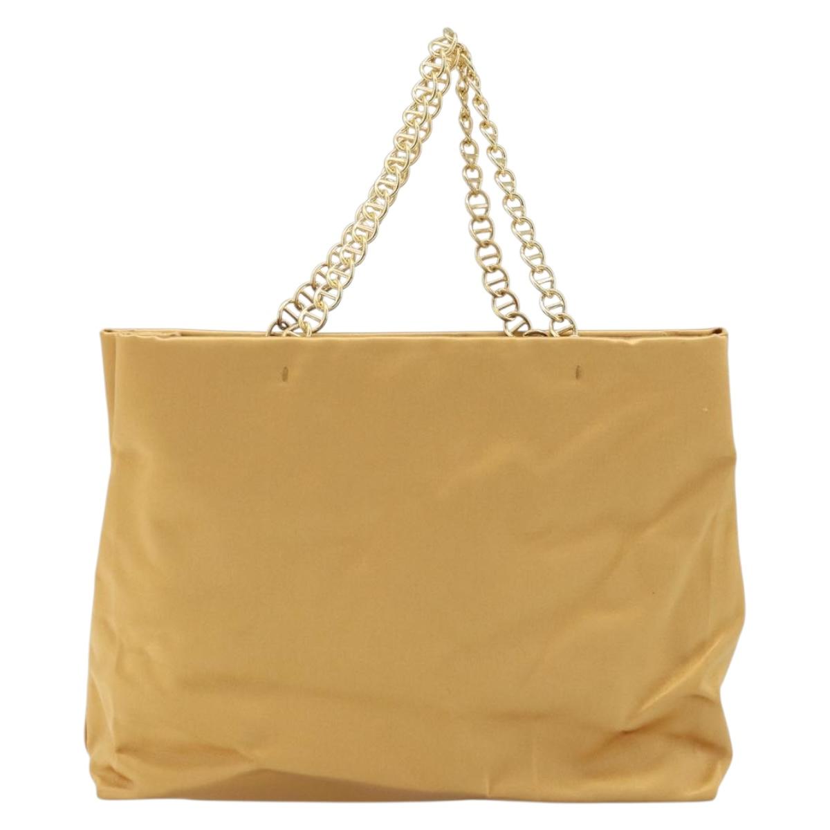 PRADA Chain Hand Bag Satin Gold Auth gh1982