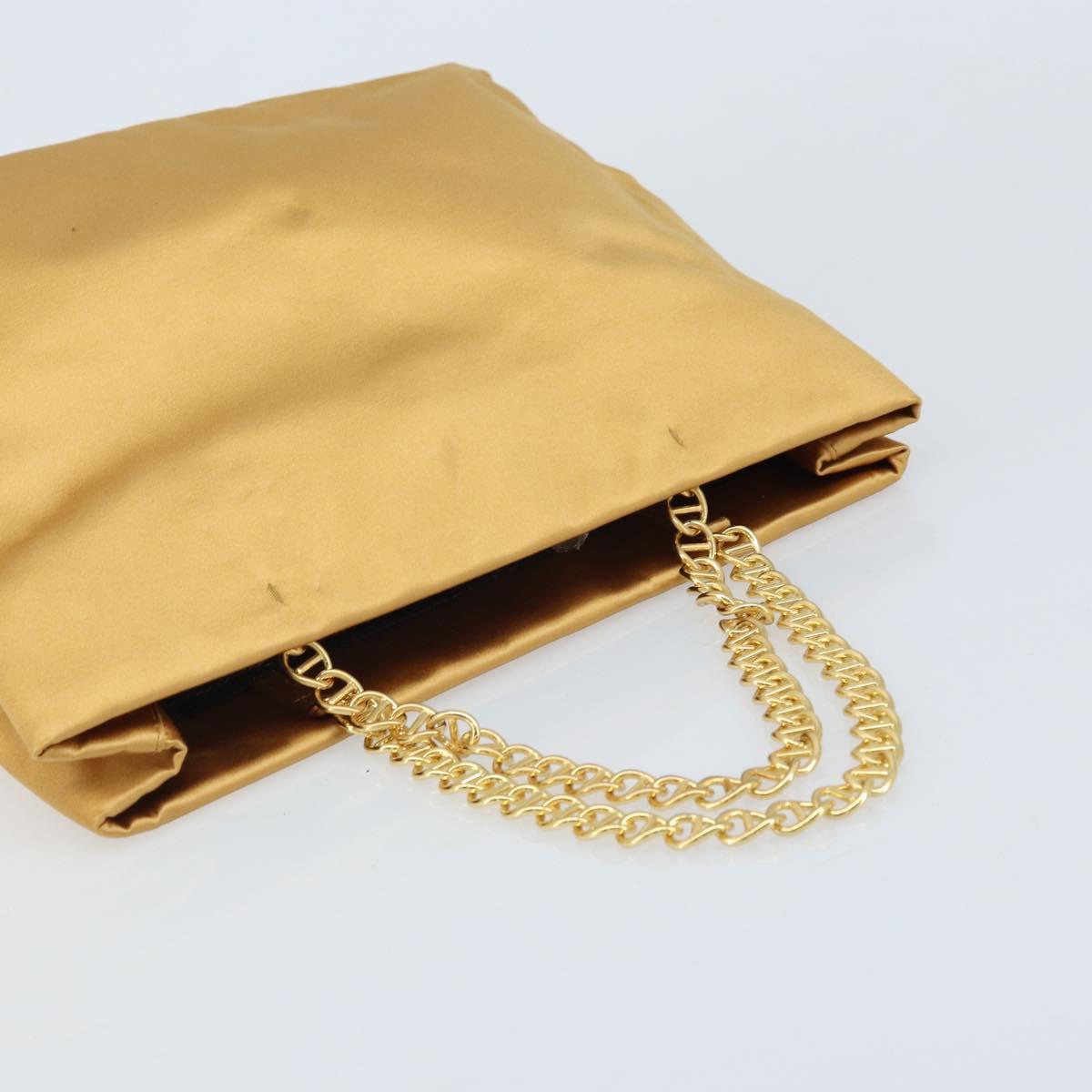 PRADA Chain Hand Bag Satin Gold Auth gh1982