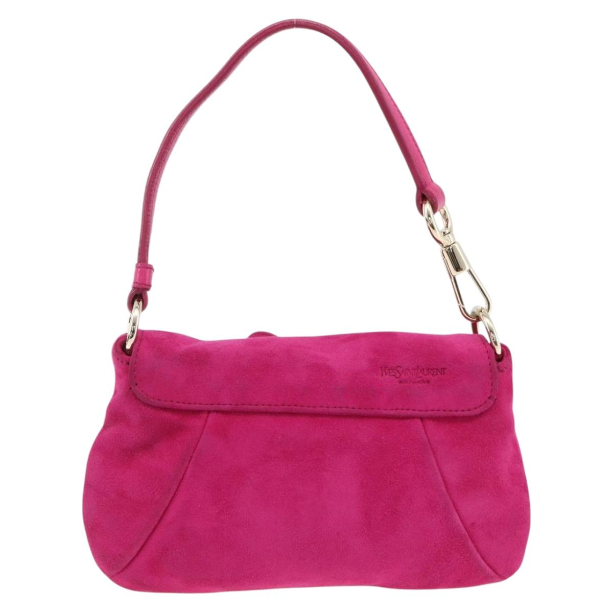 SAINT LAURENT Accessory Pouch Suede Pink Gold Auth gh1983