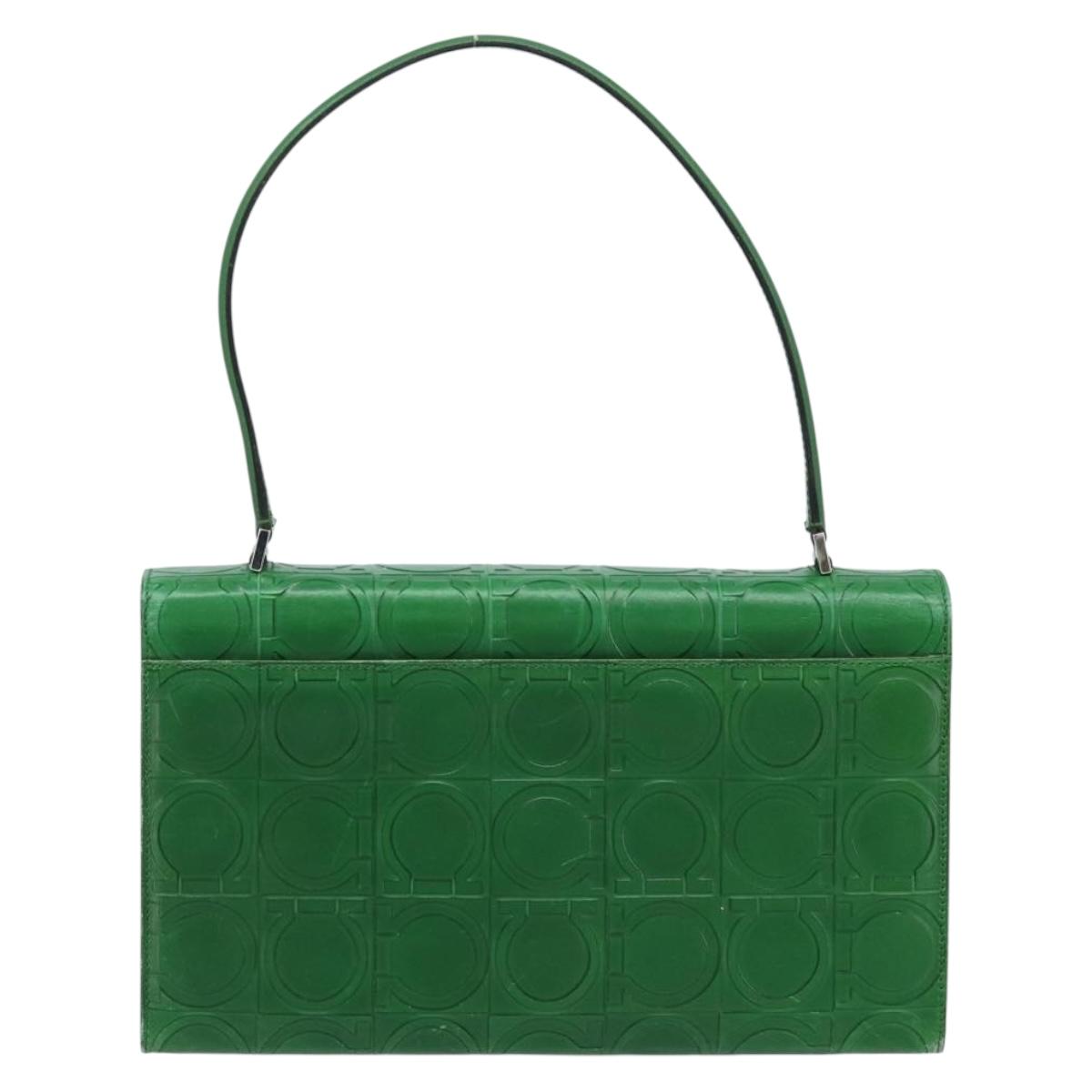 Salvatore Ferragamo Gancini Shoulder Bag Leather Green Silver Auth gh1988A