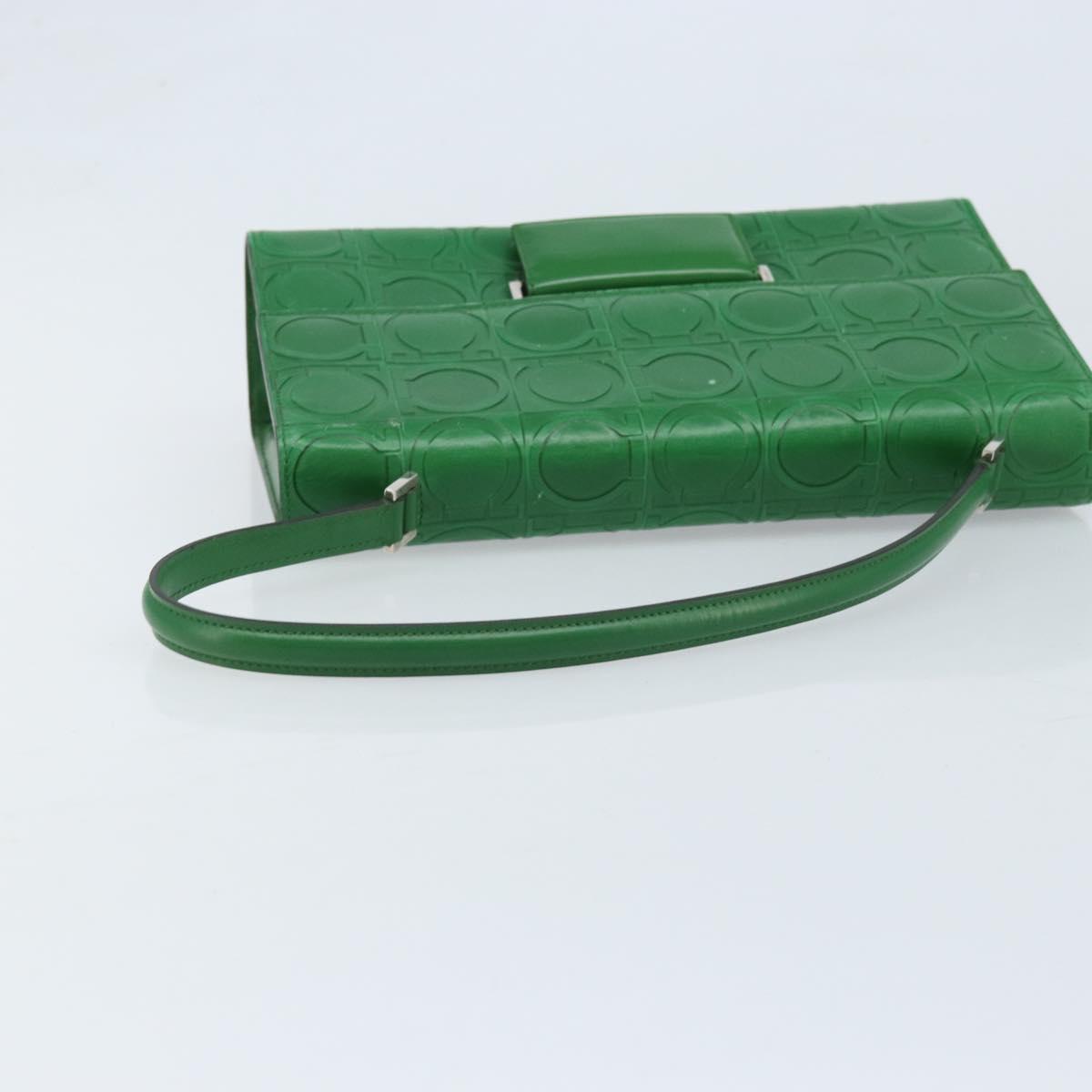 Salvatore Ferragamo Gancini Shoulder Bag Leather Green Silver Auth gh1988A