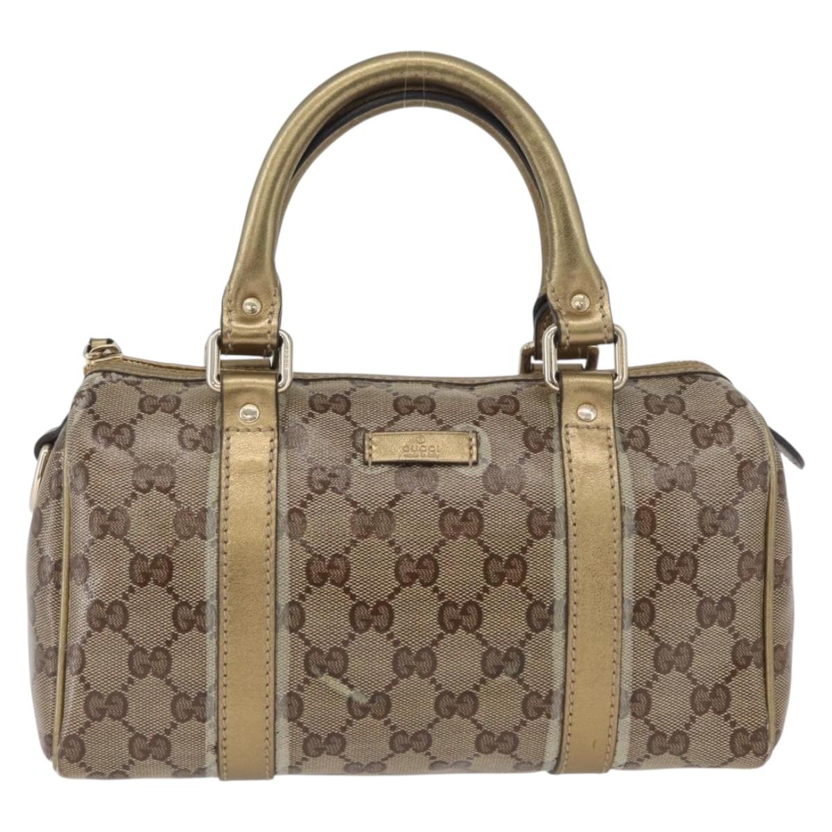 GUCCI GG Crystal Boston Bag Coated Canvas Beige Gold Auth gh1992