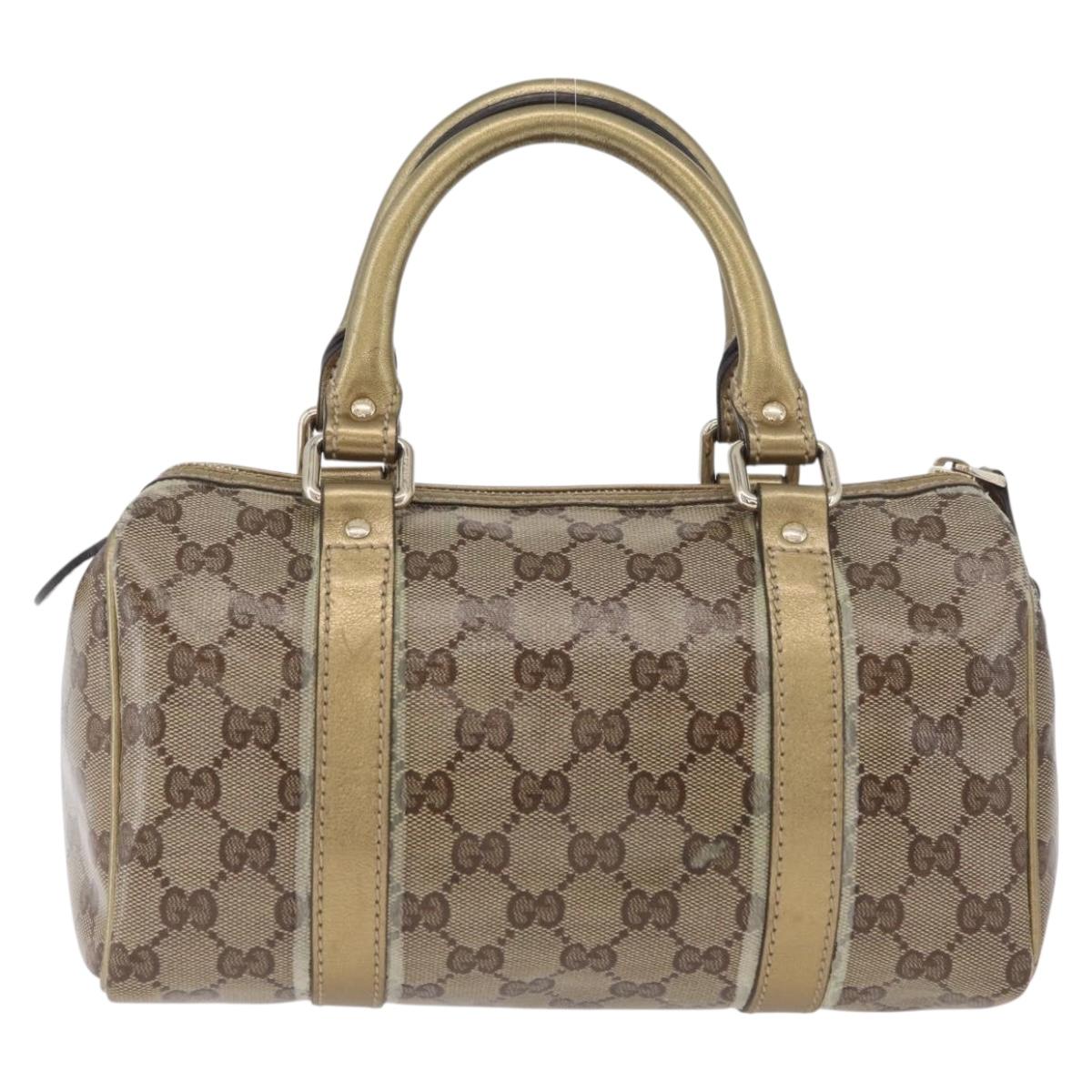 GUCCI GG Crystal Boston Bag Coated Canvas Beige Gold Auth gh1992