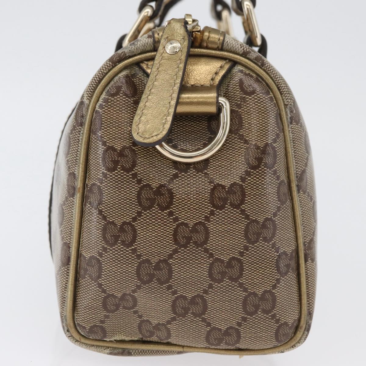 GUCCI GG Crystal Boston Bag Coated Canvas Beige Gold Auth gh1992
