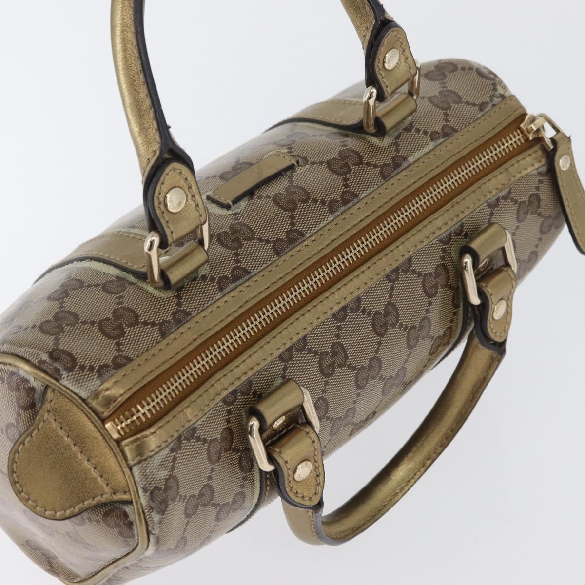 GUCCI GG Crystal Boston Bag Coated Canvas Beige Gold Auth gh1992