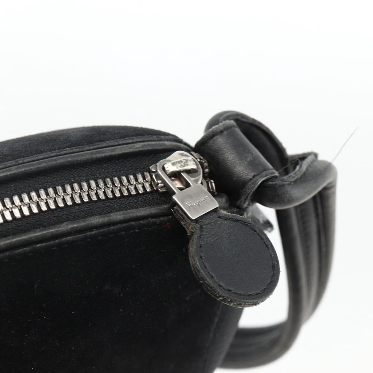 Salvatore Ferragamo Gancini Shoulder Bag Suede Black Silver Auth gh1993