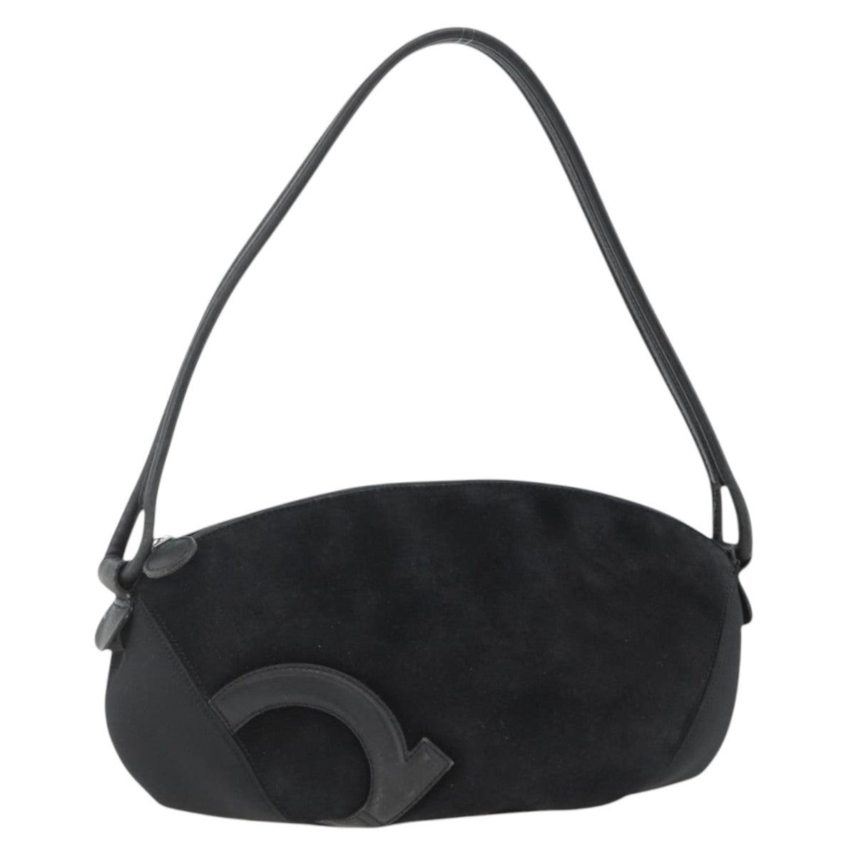 Salvatore Ferragamo Gancini Shoulder Bag Suede Black Silver Auth gh1993