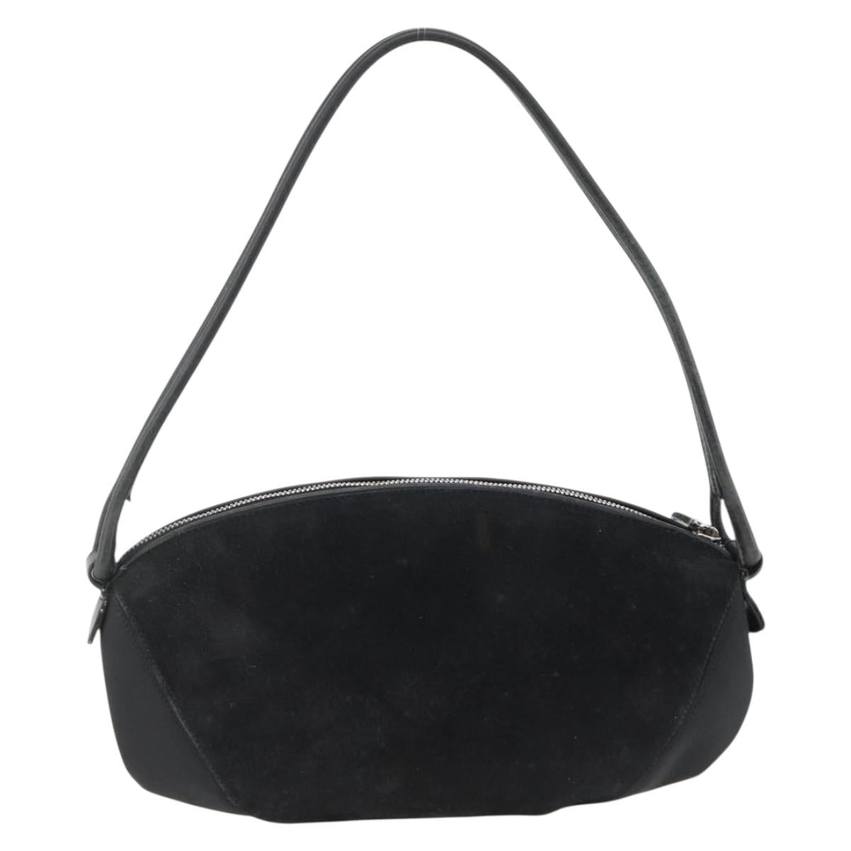 Salvatore Ferragamo Gancini Shoulder Bag Suede Black Silver Auth gh1993