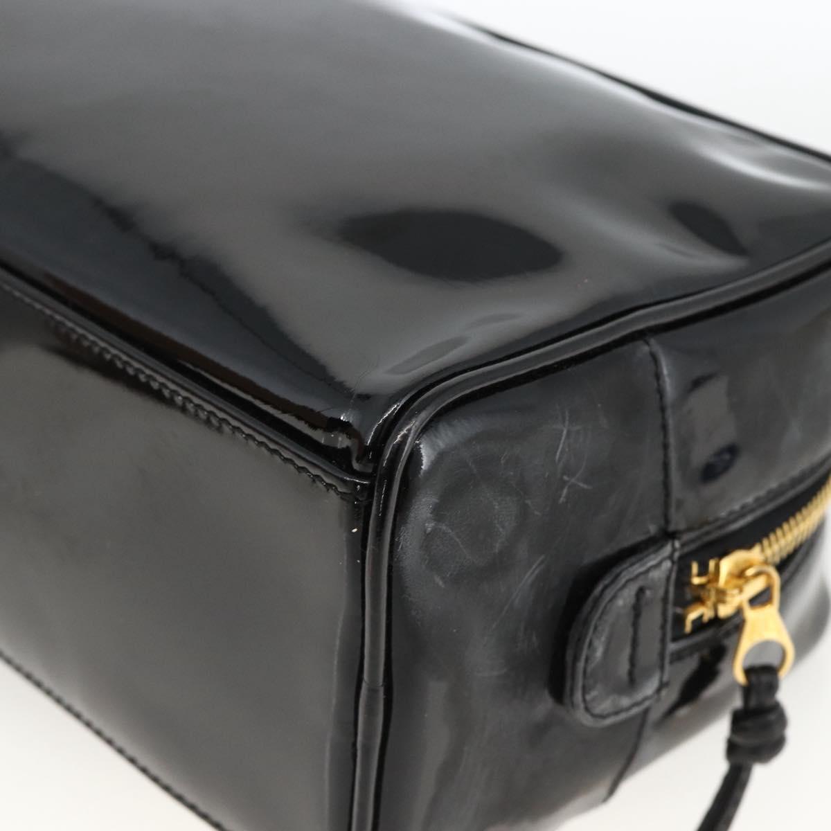 CHANEL COCO Mark Pouch Patent leather Black Gold CC Auth gh1998