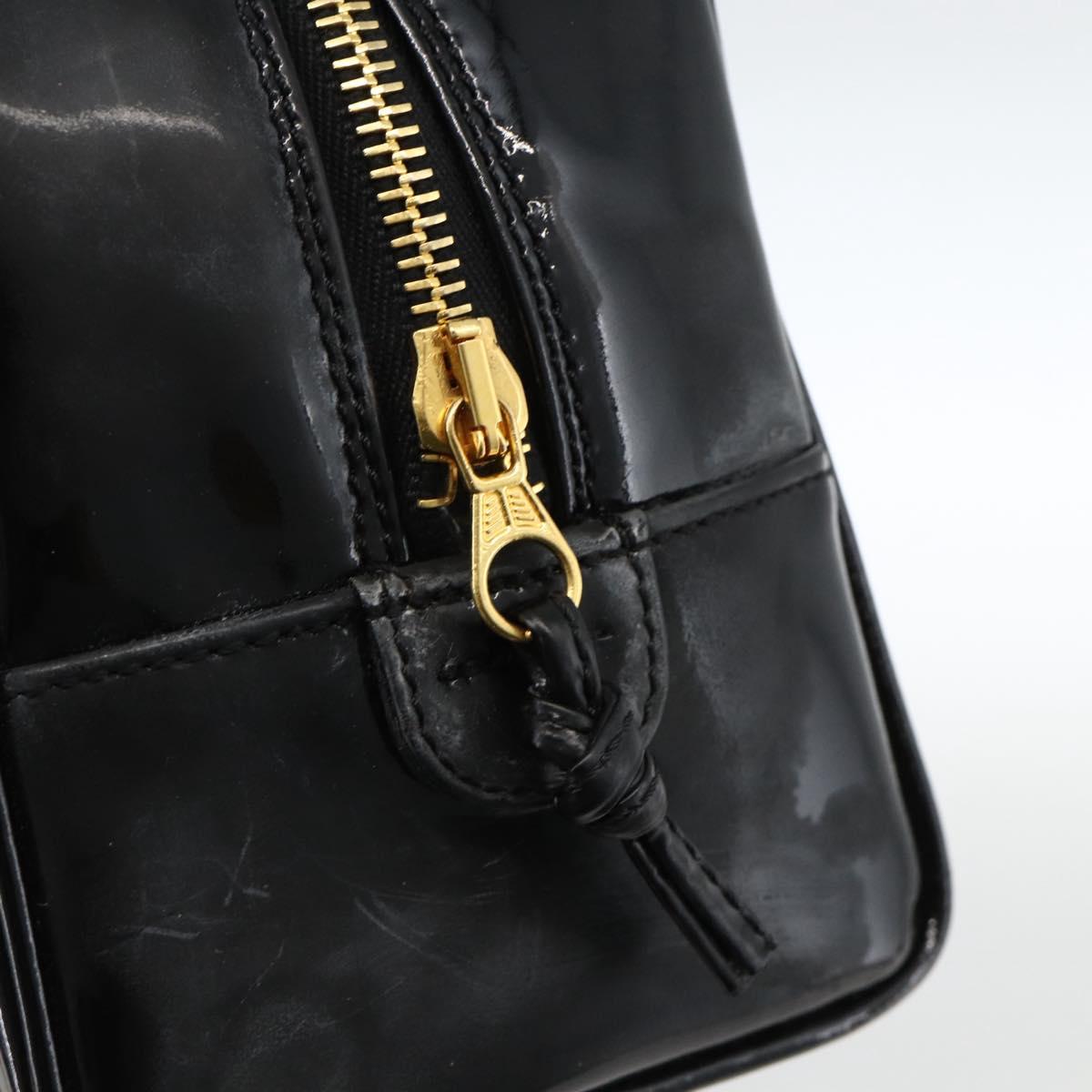CHANEL COCO Mark Pouch Patent leather Black Gold CC Auth gh1998
