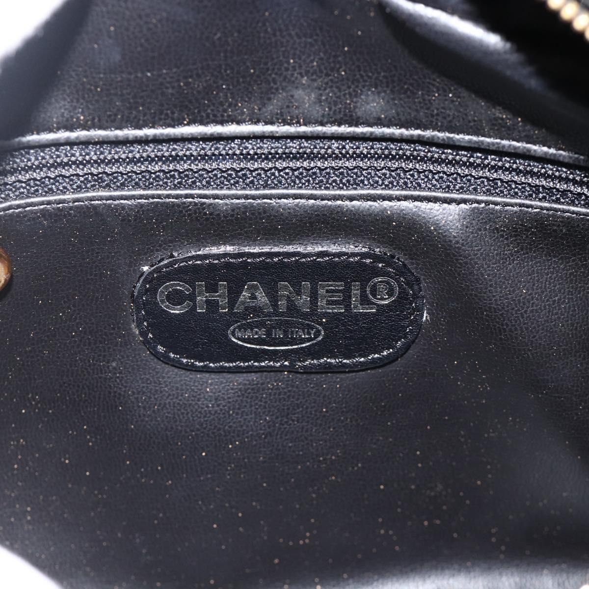 CHANEL COCO Mark Pouch Patent leather Black Gold CC Auth gh1998