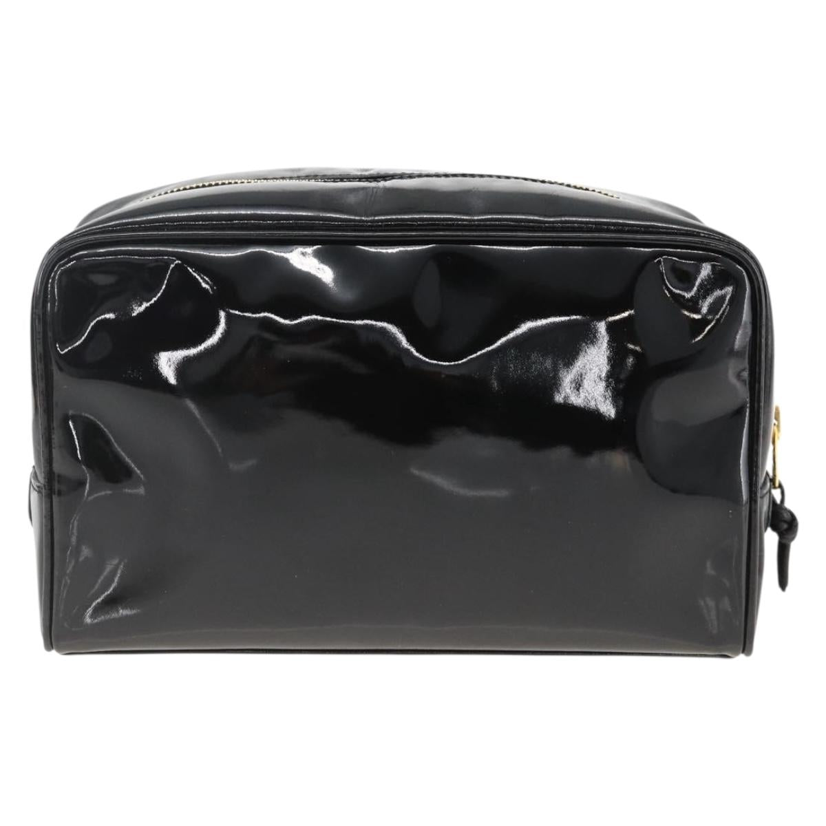 CHANEL COCO Mark Pouch Patent leather Black Gold CC Auth gh1998