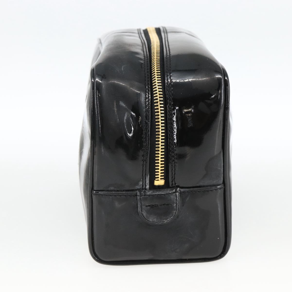 CHANEL COCO Mark Pouch Patent leather Black Gold CC Auth gh1998