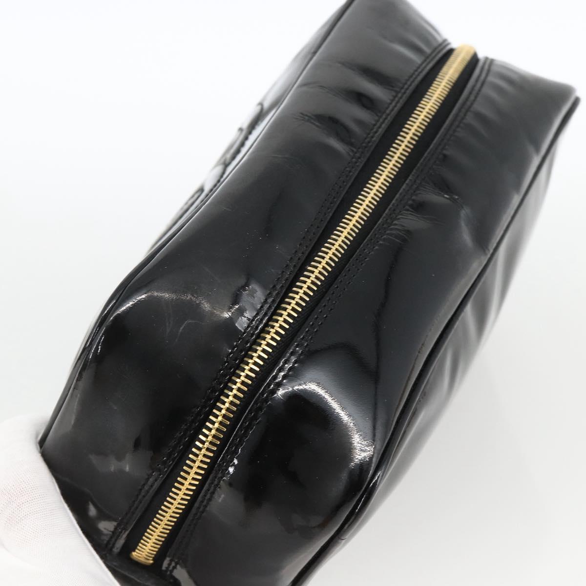 CHANEL COCO Mark Pouch Patent leather Black Gold CC Auth gh1998