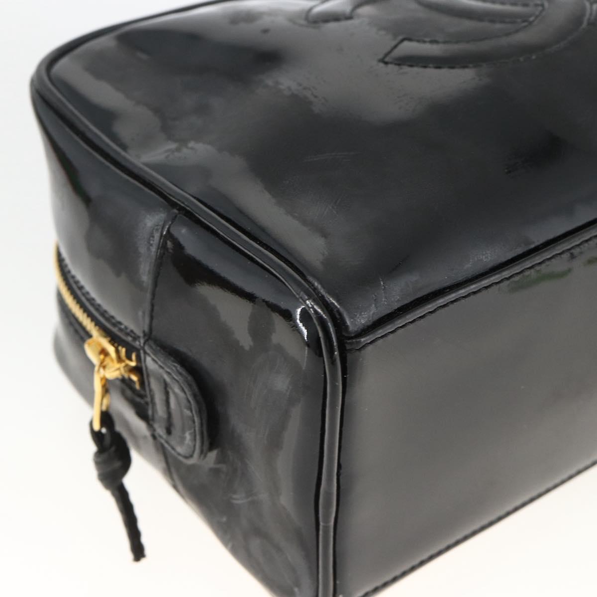CHANEL COCO Mark Pouch Patent leather Black Gold CC Auth gh1998