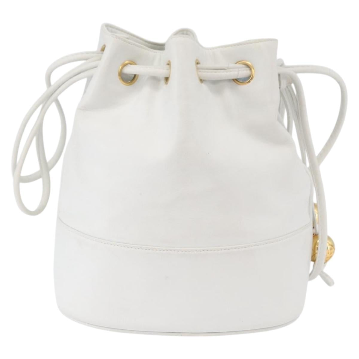 CHANEL COCO Mark Shoulder Bag Leather White Gold CC Auth gh2005A