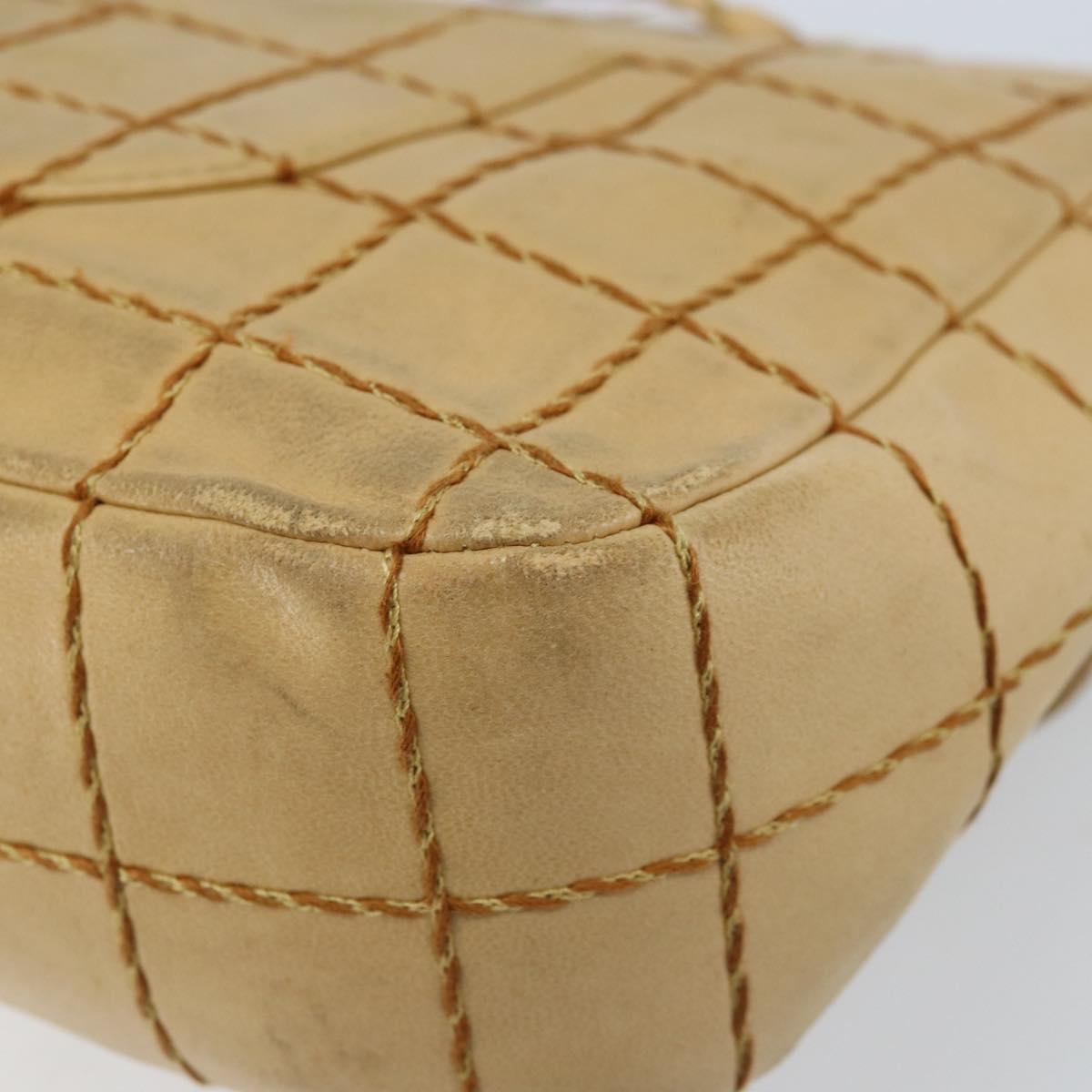 CHANEL Wild Stitch Choco Bar Chain Bag Lamb Skin Beige Gold CC Auth gh2006