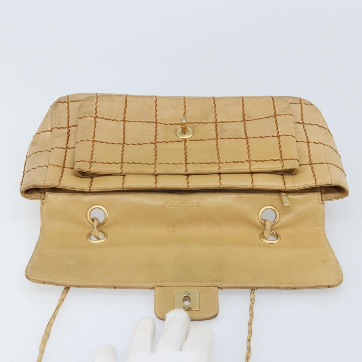 CHANEL Wild Stitch Choco Bar Chain Bag Lamb Skin Beige Gold CC Auth gh2006