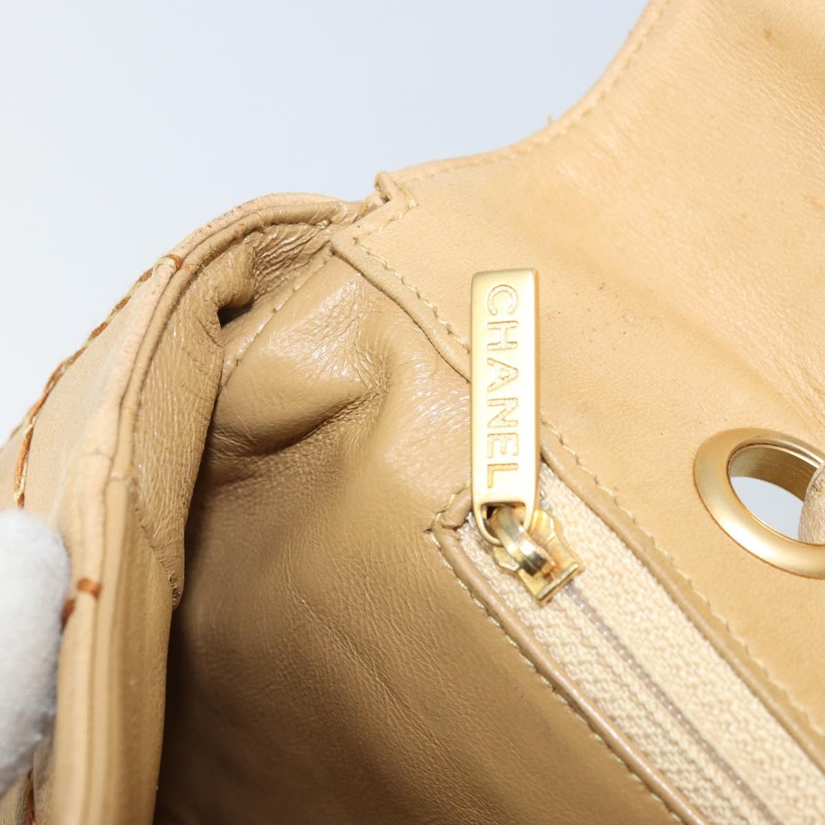 CHANEL Wild Stitch Choco Bar Chain Bag Lamb Skin Beige Gold CC Auth gh2006