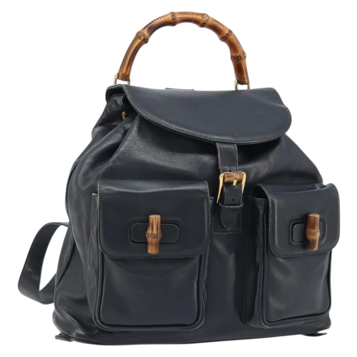 GUCCI Bamboo Backpack Leather Black Gold 003 2058 0016 Auth gh2009