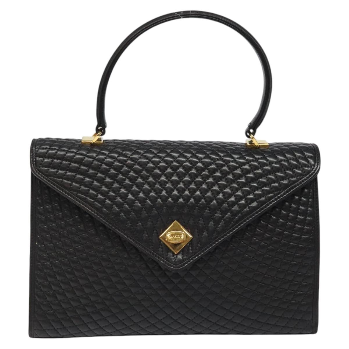 BALLY Hand Bag Leather Black Gold Auth gh201