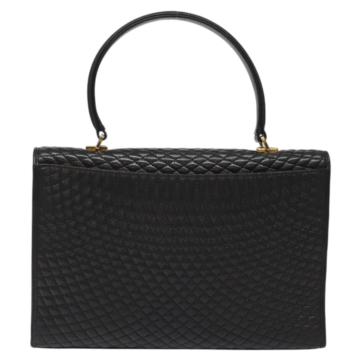 BALLY Hand Bag Leather Black Gold Auth gh201