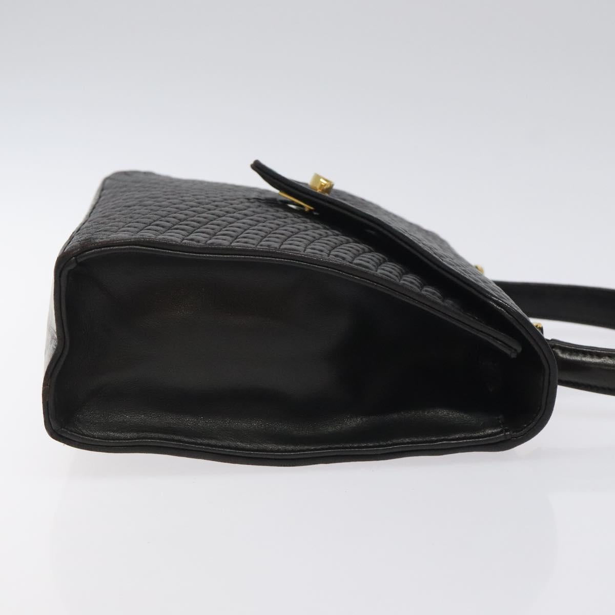 BALLY Hand Bag Leather Black Gold Auth gh201