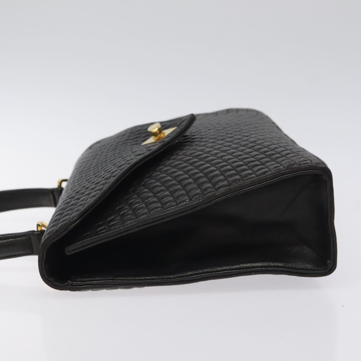 BALLY Hand Bag Leather Black Gold Auth gh201