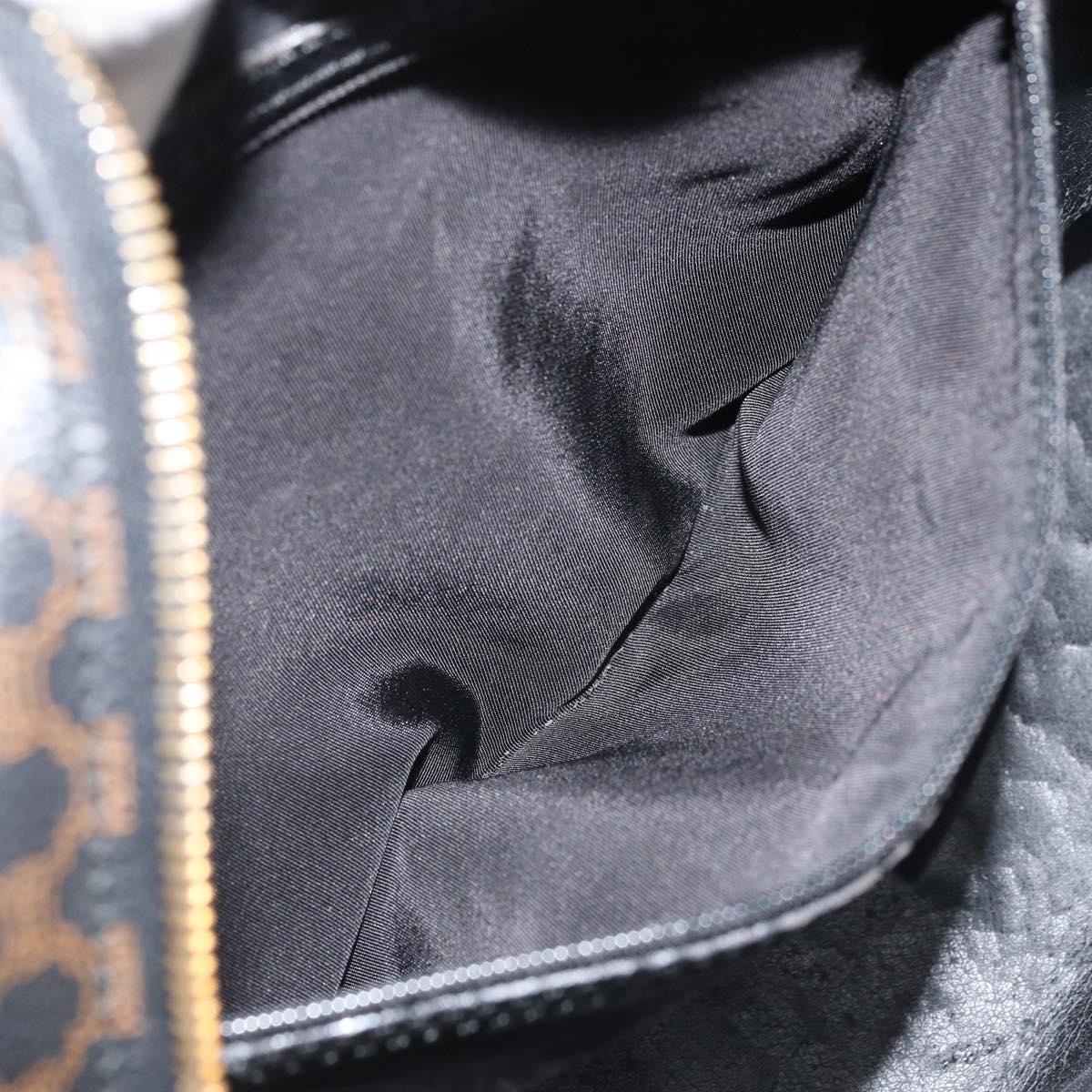 CELINE Macadam Canvas Hand Bag PVC Leather Black Gold Auth gh2022