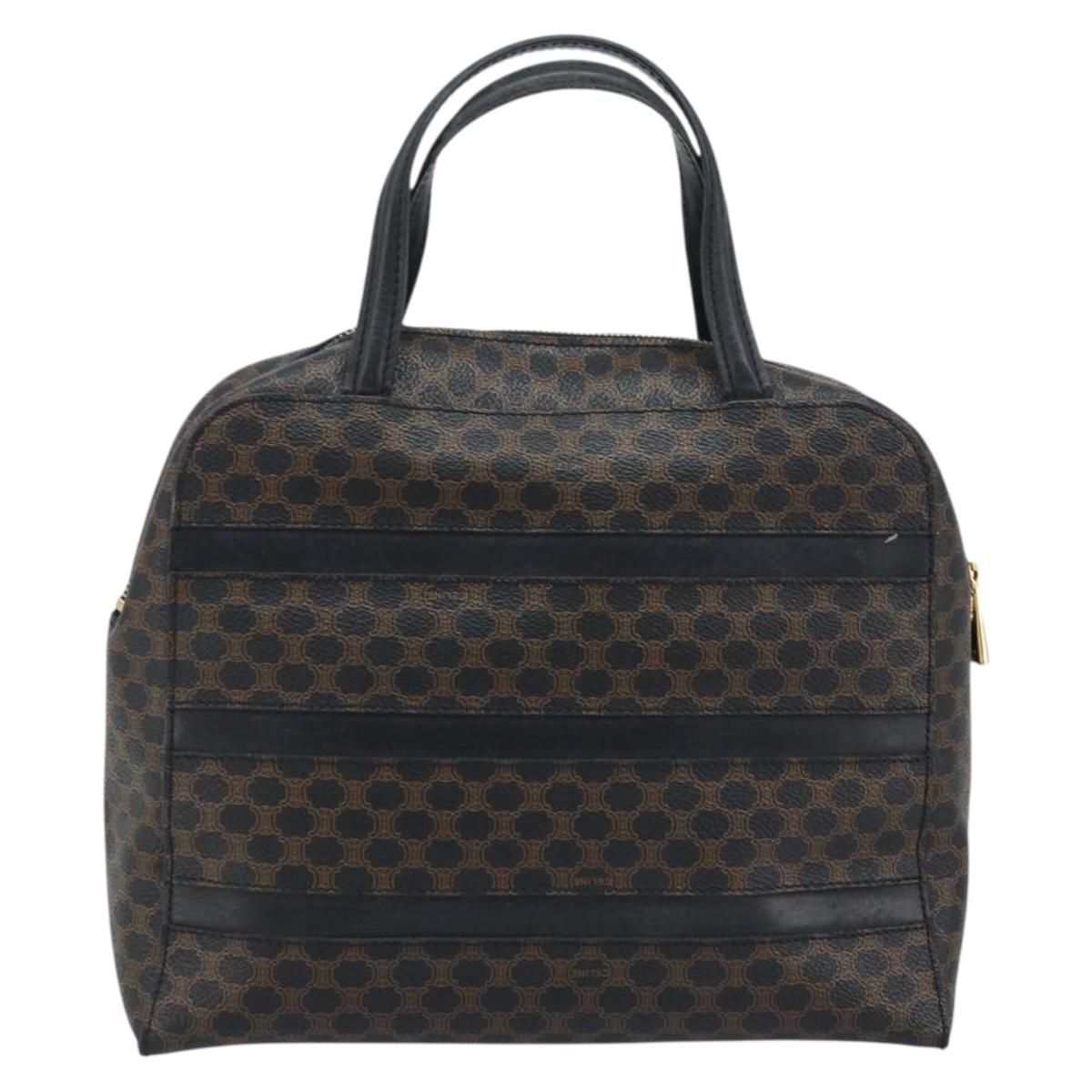 CELINE Macadam Canvas Hand Bag PVC Leather Black Gold Auth gh2022