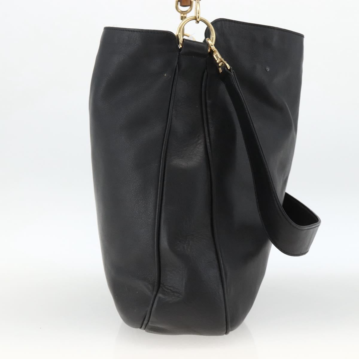 GUCCI Bamboo Shoulder Bag Leather 2way Black Gold 001 1577 Auth gh2025