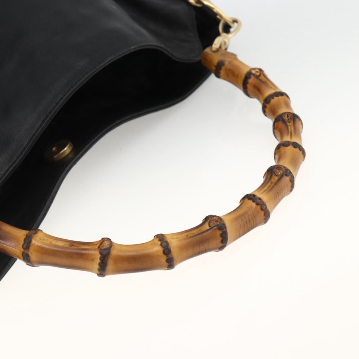 GUCCI Bamboo Shoulder Bag Leather 2way Black Gold 001 1577 Auth gh2025