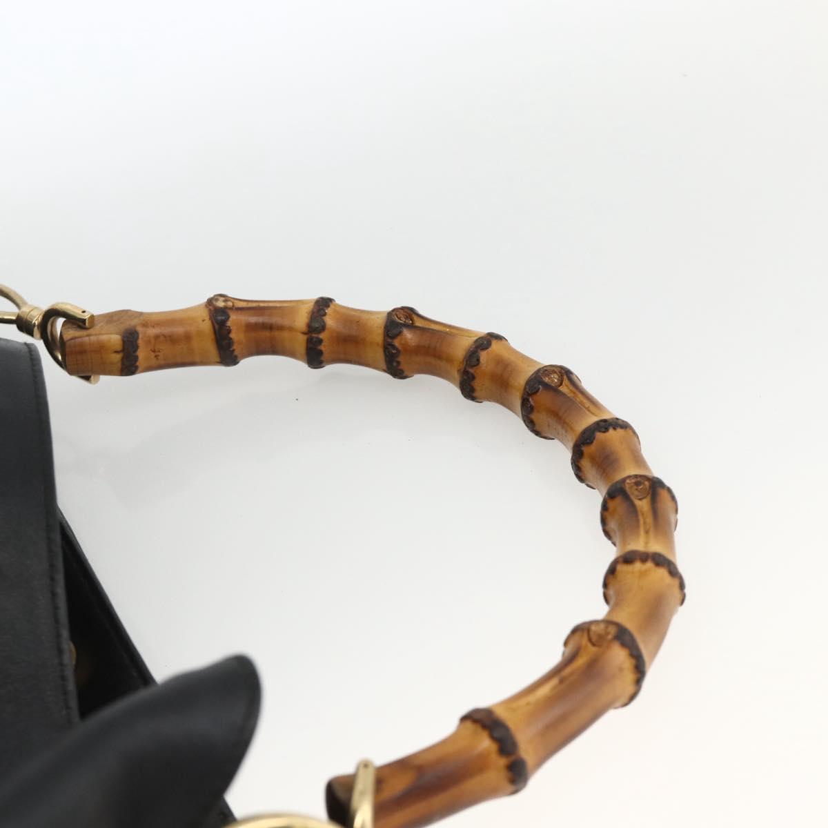 GUCCI Bamboo Shoulder Bag Leather 2way Black Gold 001 1577 Auth gh2025