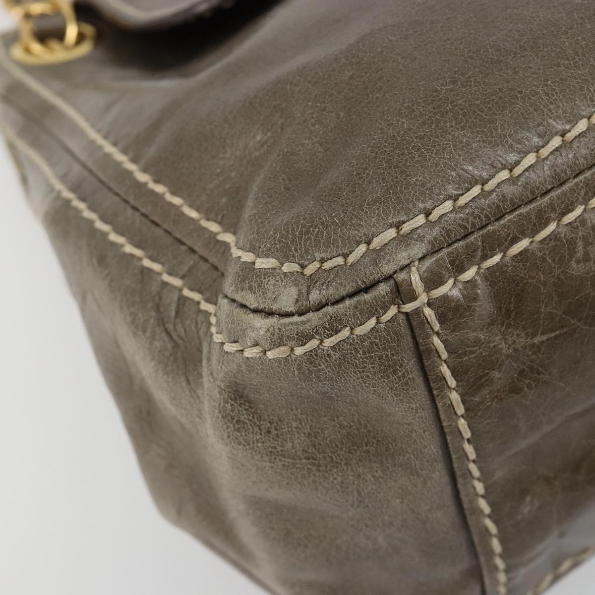 PRADA Chain Shoulder Bag Leather Gray Gold Auth gh2040SAV