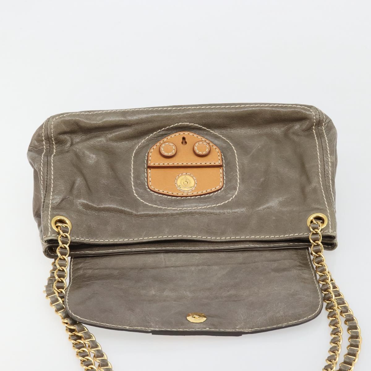 PRADA Chain Shoulder Bag Leather Gray Gold Auth gh2040SAV