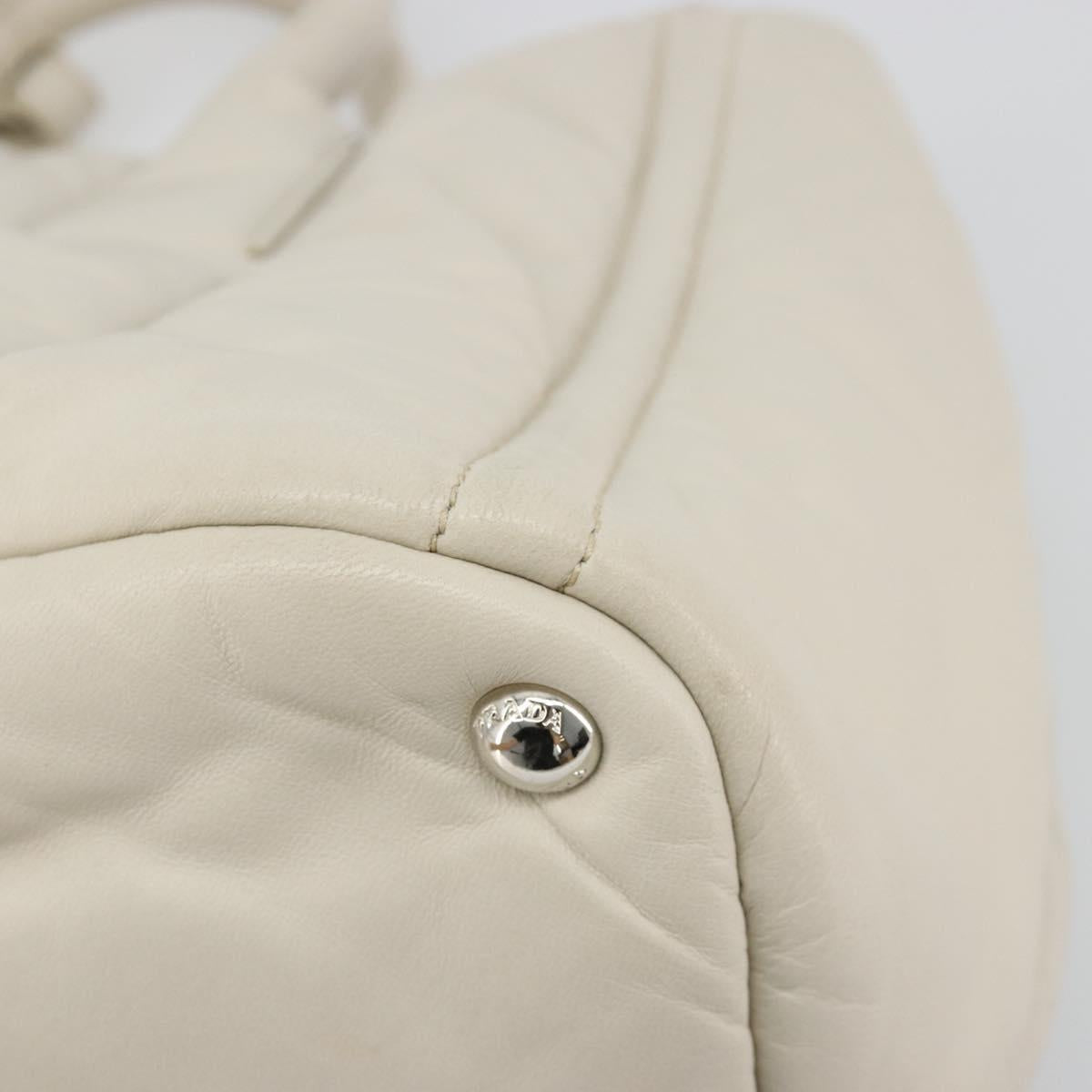 PRADA Canapa MM Hand Bag Leather White Silver Auth gh2041