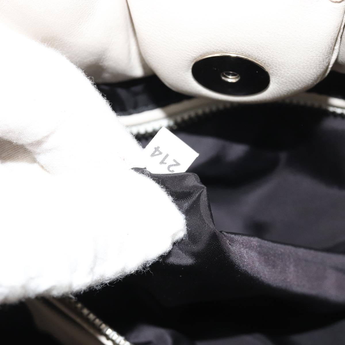PRADA Canapa MM Hand Bag Leather White Silver Auth gh2041