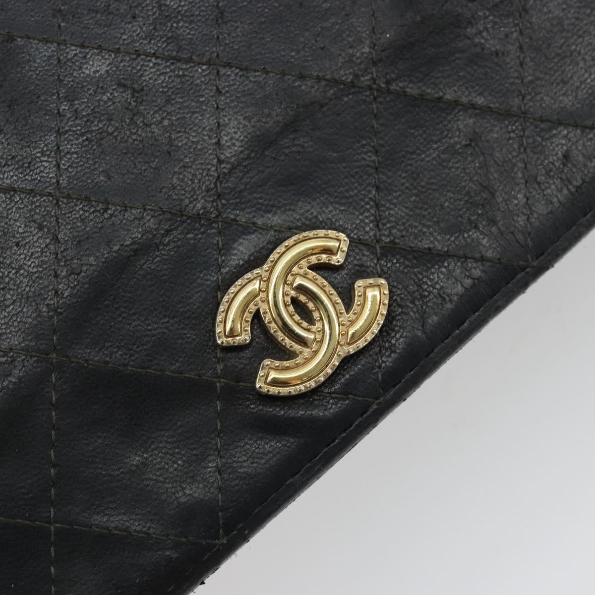 CHANEL Matelasse Chain Shoulder Bag Lamb Skin Black Gold CC Auth gh2043