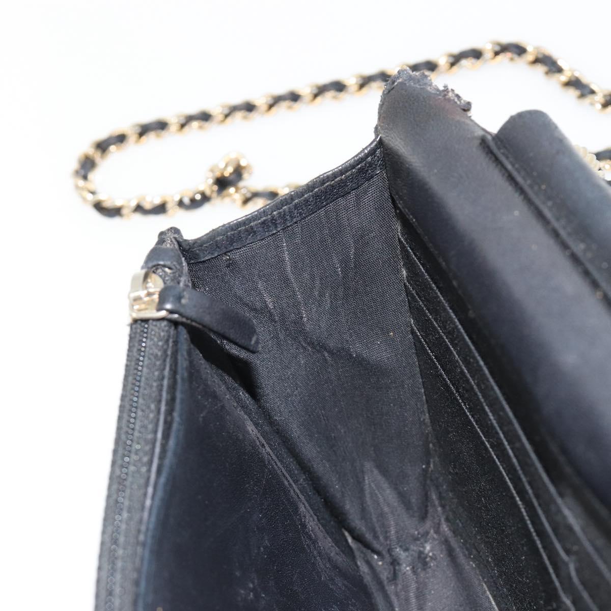 CHANEL Matelasse Chain Shoulder Bag Lamb Skin Black Gold CC Auth gh2043