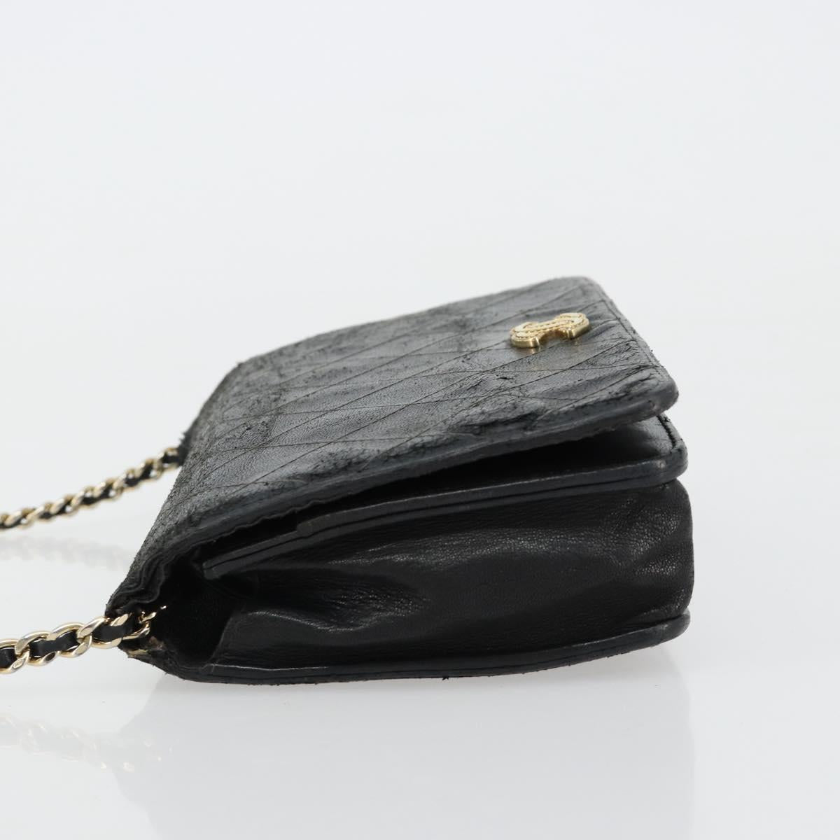 CHANEL Matelasse Chain Shoulder Bag Lamb Skin Black Gold CC Auth gh2043