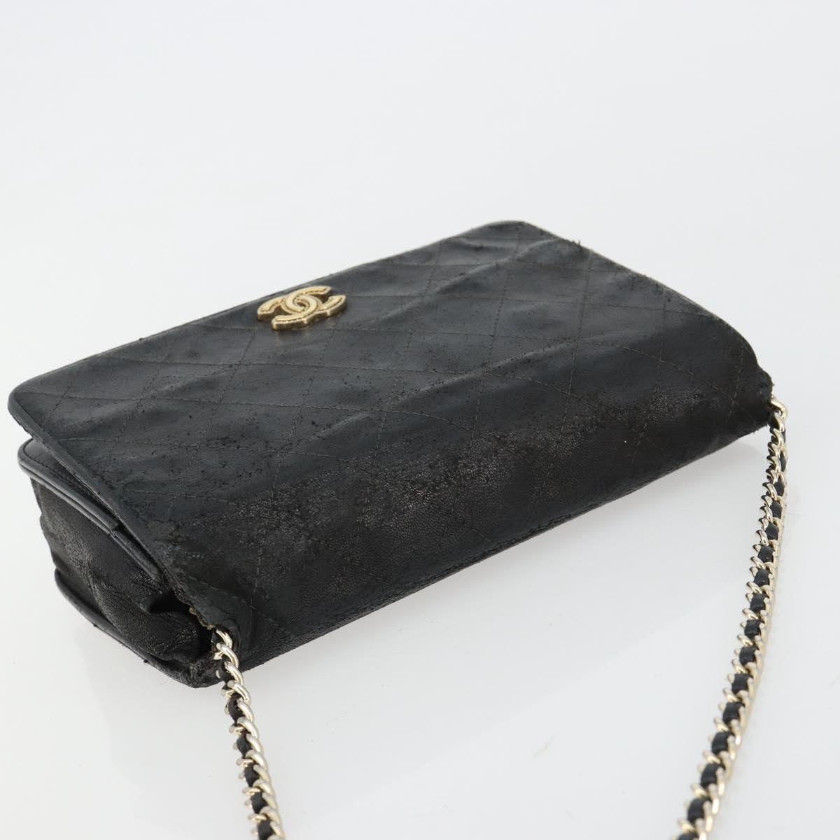 CHANEL Matelasse Chain Shoulder Bag Lamb Skin Black Gold CC Auth gh2043