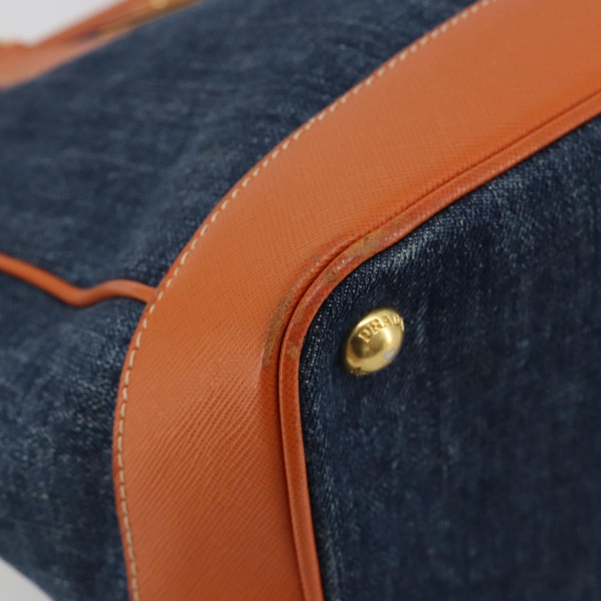 PRADA Hand Bag Denim Navy Gold Auth gh2045A