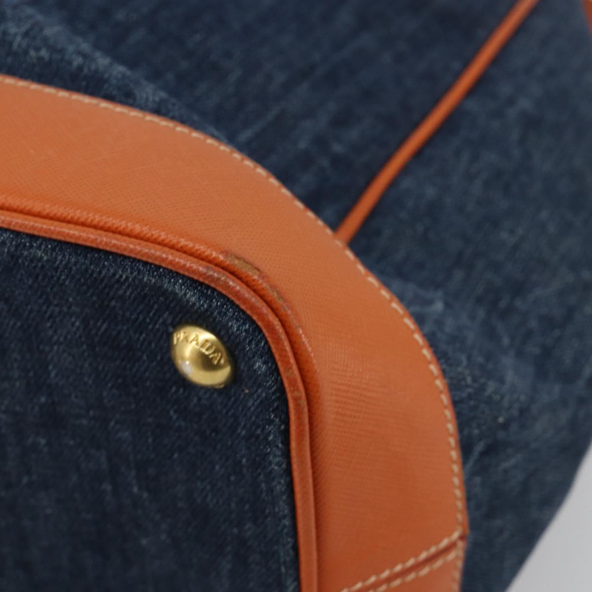 PRADA Hand Bag Denim Navy Gold Auth gh2045A