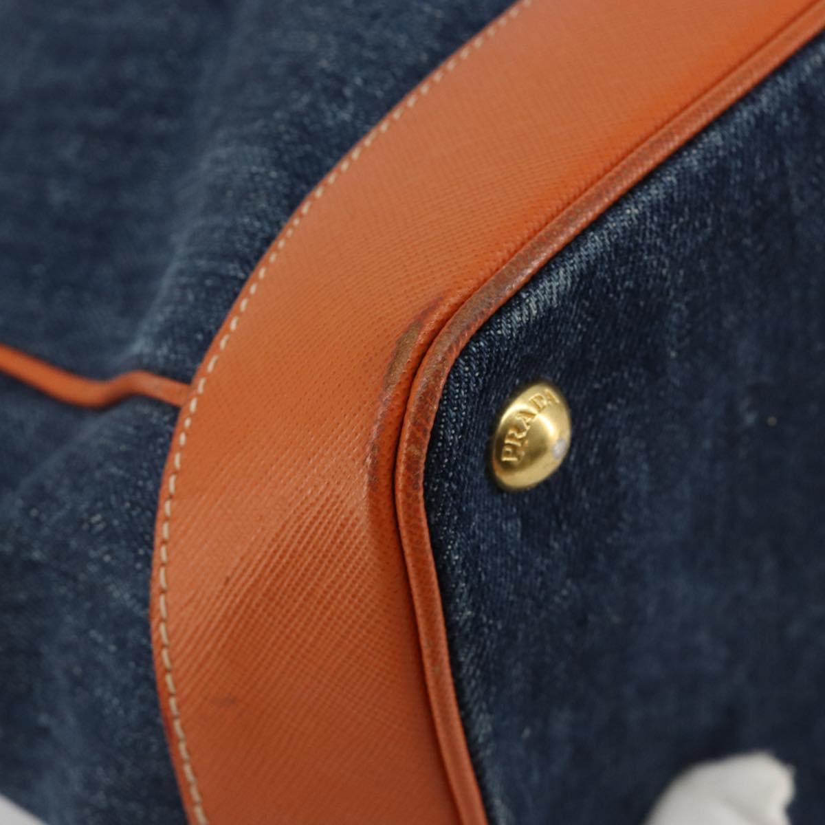 PRADA Hand Bag Denim Navy Gold Auth gh2045A