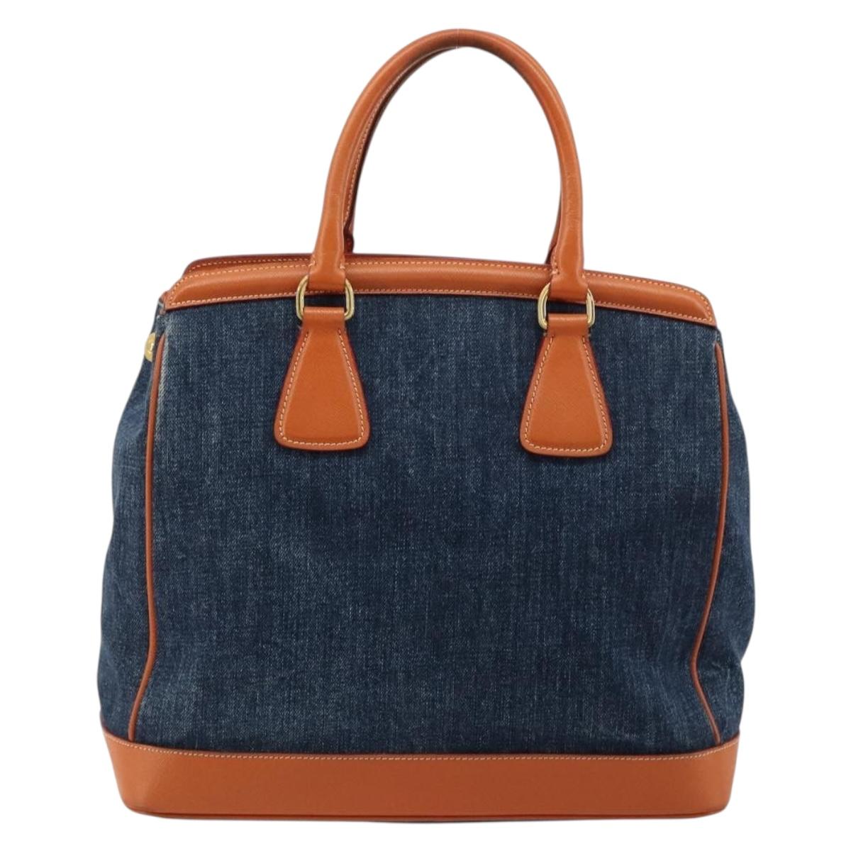 PRADA Hand Bag Denim Navy Gold Auth gh2045A